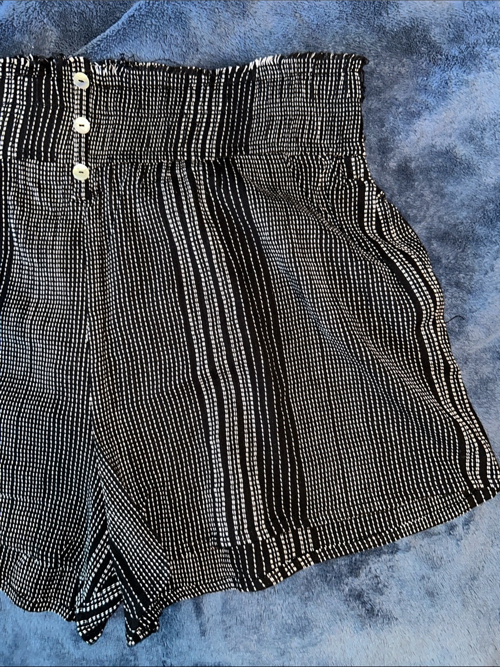 Francesca's Collections Black and White Striped Dot High-Waist Shorts